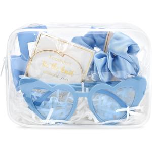 DEEKA 5 Pcs Bridesmaid Proposal Bag Set Gift Clear Makeup Toiletry Bag Bachelorette Party Favors Sunglasses Hair Claw Clips Scrunchies Knot Bracelets Bridal Wedding Party Gifts (Blue)