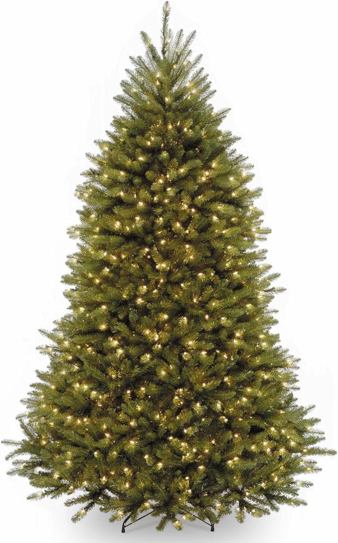 National Tree Company 7.5 ft Pre-Lit Dunhill Fir Artificial Christmas Tree, 600 Clear Lights, 2,189 Tips, Includes Stand, Green