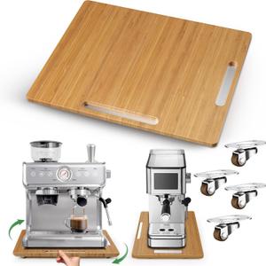 Joy&Grace Appliance Slider for Kitchen Appliances 360 Rolling Sliding Tray for Coffee Maker Countertop, Bamboo Coffee Pot Slider Rolling Tray (Natural, Large 16"x13")