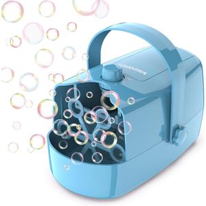 Wisdomlit Bubble Machine, 3-in-1 Bubble Maker, Bubble Blower with 3 Bubble Wheels, Make Small | Medium | Big Bubbles for Kids Toddlers, Bubble Toys for Indoor Outdoor Birthday Party (Blue)