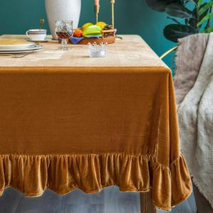 Velvet Tablecloth Luxurious Solid Rectangle Table Cloth, Oblong Retro Farmhouse Ruffle Tablecloths Washable Table Cover for Party Wedding Baby Shower Kitchen Dinning Tabletop Decoration (120" x 60" (Rectangular), Golden Camel)