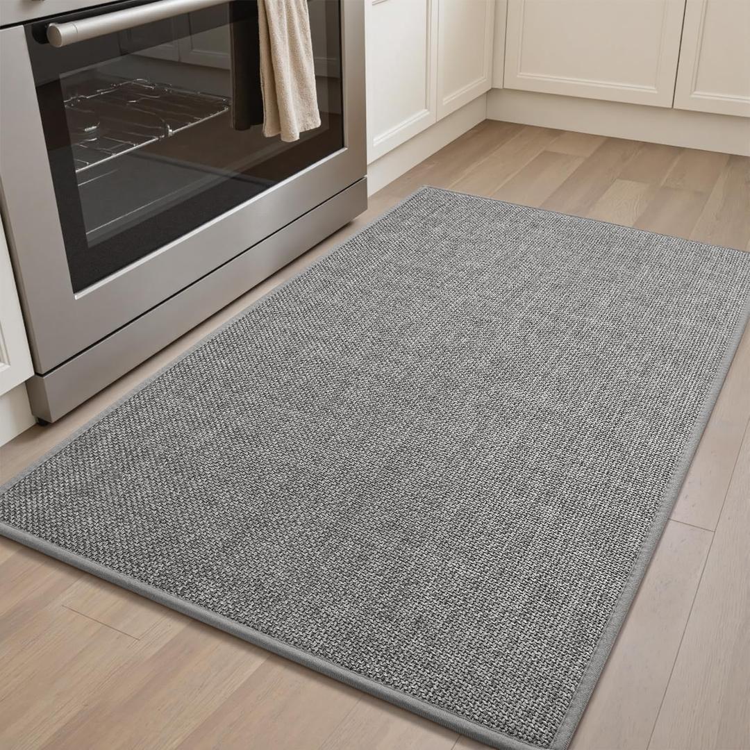 PADOOR Kitchen Mats for Floor-Anti Fatigue Kitchen Rugs Non Slip Washable Super Absorbent, Soft Durable Woven Kitchen Sink Rug Easy to Clean, Comfort Kitchen Floor Mat for Sink Laundry 17"x30" Grey