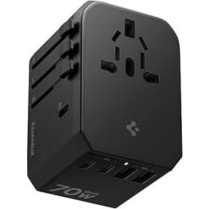 Spigen 70W Universal Travel Adapter, International AC Plug Adapter, International Travel Charger for EU UK AUS, Worldwide Travel Adapter, 2 USB-A & 2 USB-C Multiple Ports for Mobile, Tablet, Black