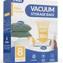 8 Pack Jumbo Vacuum Storage Bags, 80% Space Saver Vacuum Seal Bags for Clothing Bedding, Blankets, Comforters, Duvets, Quilts, and Pillows, Vacuum Compression Bags with Travel Hand Pump