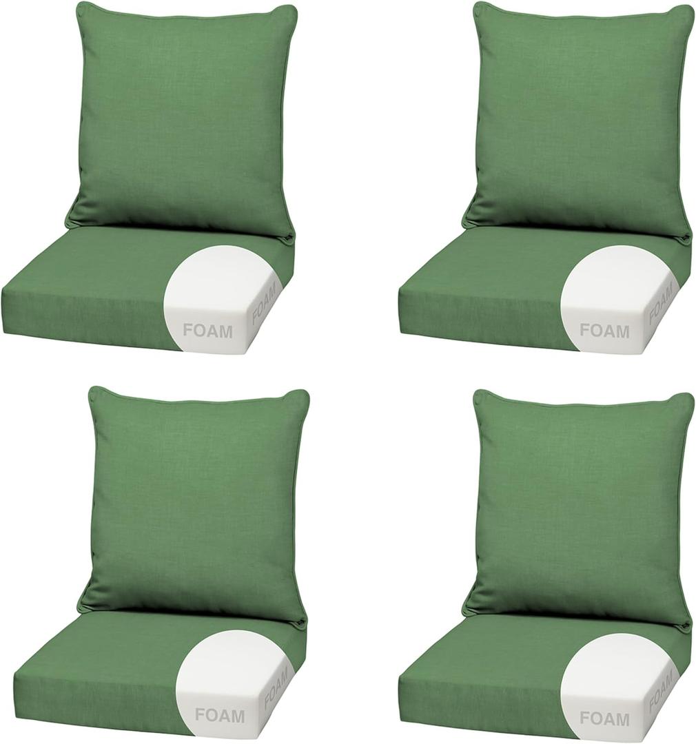 Arden Outdoor Foam Deep Seat Cushion (4-Pack), 22x24, Premium High-Density Foam, Never Flattens, Weather-Proof for Patio Chair Sofa Couch, Bright Moss Green Leala
