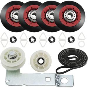 [Newest] 4392067 Dryer Repair Kit and W10837240 Dryer Idler Pulley for Maytag Bravos Whirlpool Duet Kenmore Elite Dryers,with WPW10314173 Drum Roller&661570V Belt&279640 Idler Pulley by TOMOON
