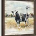 old barn Farm Cow Wood Wall Art: Farmhouse Rustic Picture Country Windmill Meadow Landscape Painting Animal Print Rural Scene Framed Artwork for Bedroom