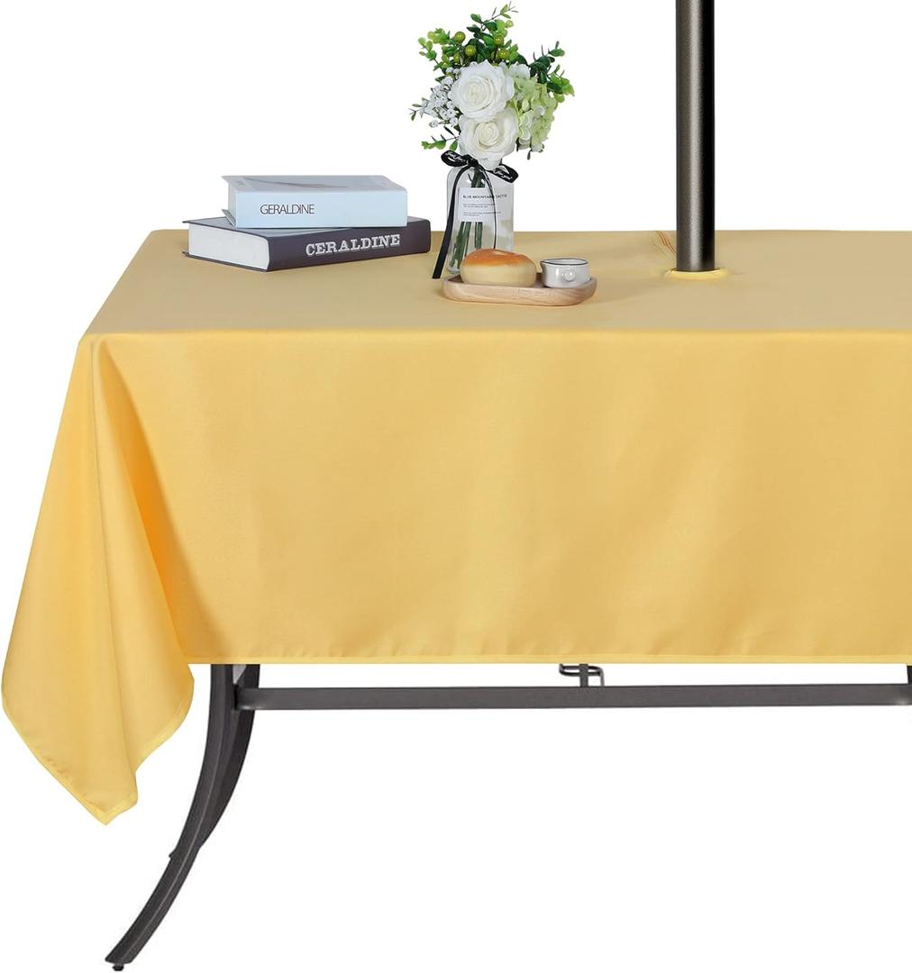 SARAFLORA Outdoor and Indoor Tablecloth 60x84 inch Yellow, Wrinkle Free Washable Waterproof Table Cloth with Umbrella Hole and Zipper Rectangle Table Cover for Spring/Summer/Patio/Picnic/BBQS/Party