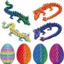 4PCS 3D Printed Dragon Egg Set,Crystal Animals Egg Fidget Toy with Dragon Inside Easter Halloween for Kids (Multicolor+rainbow)