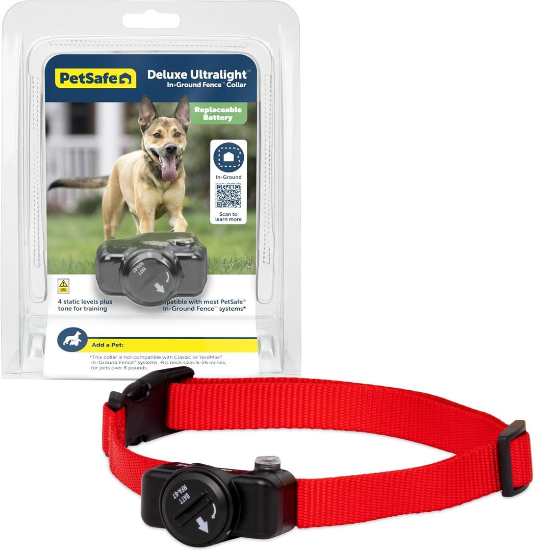 PetSafe Deluxe Ultralight Pet Fence Receiver Collar Electric Dog Containment, In Ground Dog Fence Waterproof Feature, Low Battery Indicator, Pet Collars for Dogs Collar Receiver