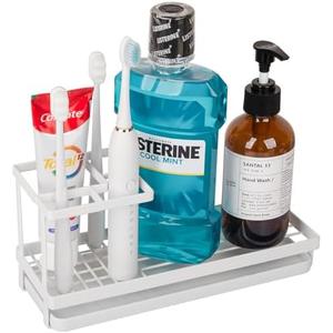 Toothbrush Holders for Bathrooms, Carbon Steel Tooth Brushing Holder Electric Toothbrush and Toothpaste Organizer Bathroom Accessories for Countertop, Shower, Sink - White Toothbrush Holders for Bathrooms, Carbon Steel Tooth Brushing Holder Electric Toothbrush and Toothpaste Organizer Bathroom Accessories for Countertop, Shower, Sink - White