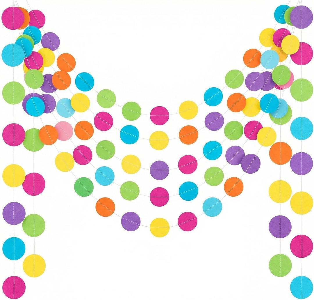 5 Pack Colorful Dots Garland Banner, 65.5 ft Paper Circle Hanging Streamers Rainbow Round Dot Bunting Backdrop for Birthday Classroom Homecoming Wedding Holiday Party Decorations