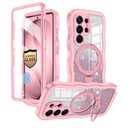 for Galaxy S26 Ultra Case, [Cute Wavy] [Magnetic Stand][Fit for MagSafe][Glitter Card][Built-in 9H+ Screen Protector] Military-Grade Drop Proof Shiny Cover for Samsung Galaxy S26 Ultra,Pink