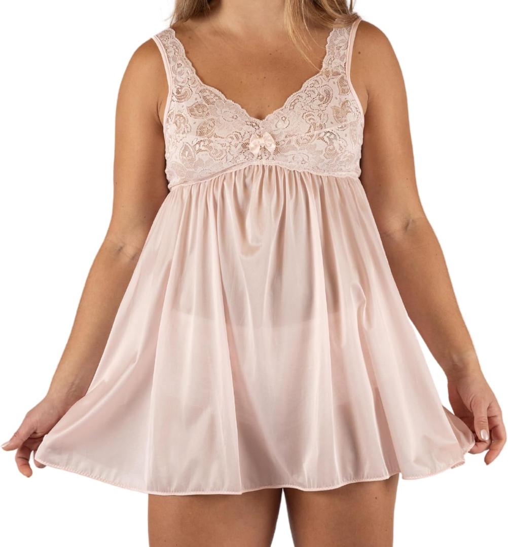 Shadowline Women's Babydoll Short Nightgown Silhouette Nylon Lace Sleepwear (Medium)