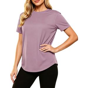 LETSEE Womens Workout Top Short Sleeve Athletic T-Shirt Lightweight Breathable Yoga Gym Tee Loose Fit Summer Activewear (Purple)