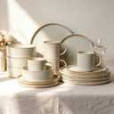 MONITO Ceramic Dinnerware 16 Pieces Dinner Set10.6in Stoneware Plates and Bowls Sets, Highly Chip and Crack Resistant | Dishwasher & Microwave Dishes set,Gift, Bonbon Beige
