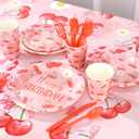 170 PCS Cherry Birthday Party Supplies Serves with 24 Includes Plates and Napkins,Banners,Cups and Tablecloth, Birthday Decorations(Cherry)