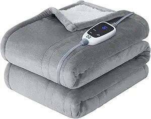 SEALY Electric Throw Blanket, Flannel & Sherpa Heated Throw with 6 Heating Levels & 210 Hours Auto Shut Off, Fast Heating & Machine Washable, 50x60 Inch, Light Grey