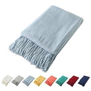 Homiest Decorative Knitted Throw Blanket with Fringe Soft & Cozy Tassel Blanket for Couch Sofa Bed (Baby Blue, 50x60)