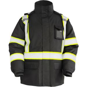 FATONE Hi Vis Rain Jacket for Men Lightweight Reflective Safety Rain Gear Waterproof with Hood, Class 3 Work Raincoat ANSI/ISEA Tested Black S/M