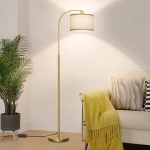 Boncoo LED Floor Lamp Fully Dimmable Modern Standing Lamp Arc Floor Lamp with Adjustable Drum Shade, Tall Pole Reading Lamp Light for Living Room Bedroom Study Room, Bulb Included (Gold)