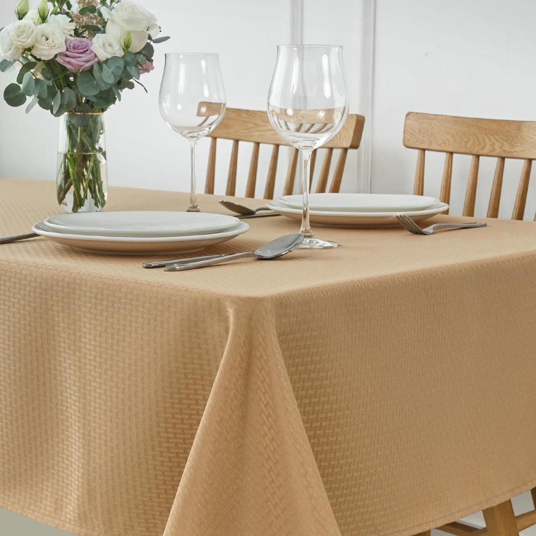 maxmill Weaved Texture Rectangle Tablecloth Water Resistant Wrinkle Free Spill-Proof, Soft Table Cloth for Dining Room Decoration, Banquet Parties Event Holiday Dinner, 60 x 84 Inch Beige