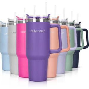 DLOCCOLD 40 oz Tumbler with Handle, Insulated Coffee Tumbler with Lid and Straw, Car Cup Holder Friendly (Klein Blue)