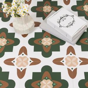 RomDeco Green Peel and Stick Floor Tile Waterproof for Bathroom, Kitchen, 10 pcs Floor Tiles Peel and Stick Waterproof, 11.61 * 11.61in Vinyl Flooring Green and Brown