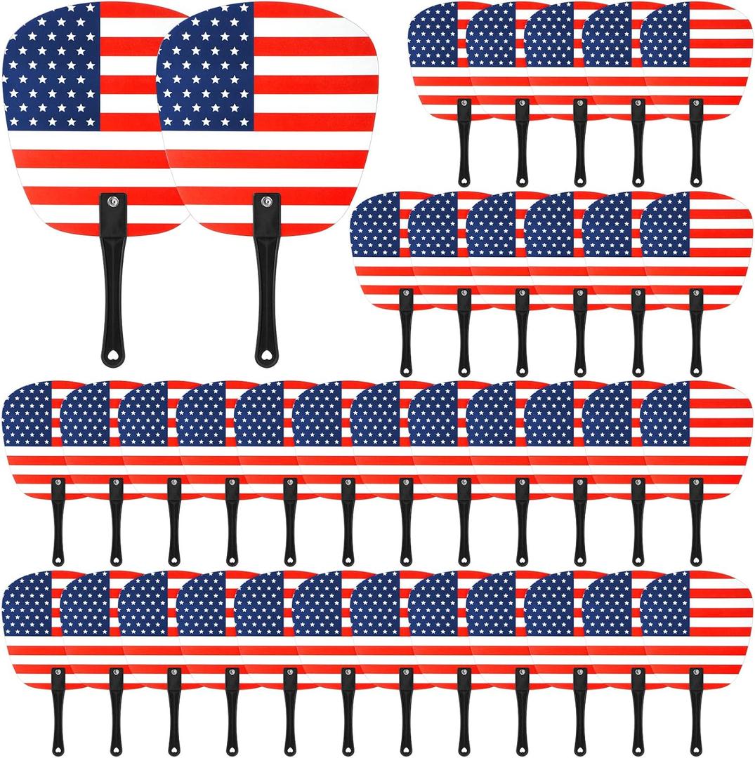 Geetery 36 Pcs Independence Day Handheld Fans July 4th Patriotic Fans Bulk Summer Plastic Round Handheld Fans for Fourth of July Independence Day Party Favors