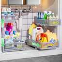 Under Sink Organizer, Height Adjustable 2 Tier Under Sink Organizers and Storage, Slide Out Metal Cabinet Organizers, Pull Out Sink Storage Drawer Shelf for Kitchen Bathroom Cabinet, Grey, 2 Pack (Gray)