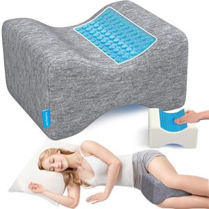 Knee Pillow for Side Sleepers with Cooling Gel, Memory Foam Elevation Pillow for Spine Aligning, Sciatica, Back, Hip, Knee, Ankle Pain, Grey/Regular