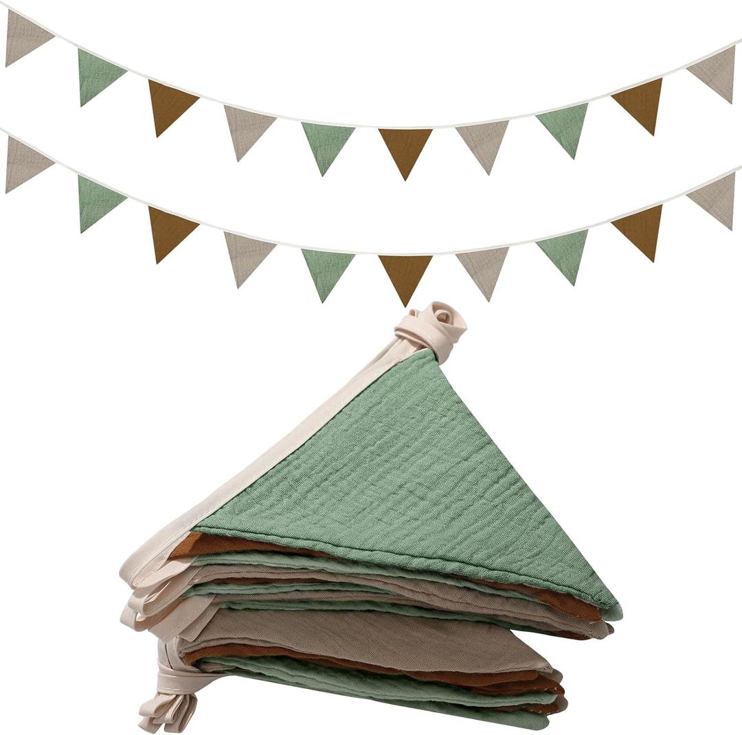 Oudain 15.5 ft Pennant Banner Flags, 2 Pcs Nursery Garland Triangle Bunting Flag Baby Banner for Nursery Decor Baby Birthday Boho Wedding Shower Party Event, Each 7.75 ft(Retro Color)