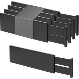 Utoplike Bamboo Drawer Dividers Large, 4'' High Adjustable Kitchen Drawers Organizers for Clothing, Spring Loaded, Works in Bathroom, Dresser, Desk, 4 PCS, Black