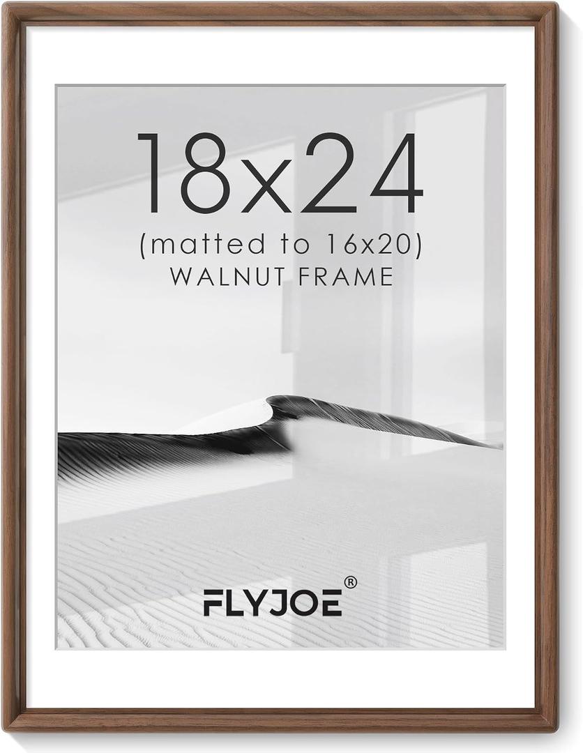 18x24 Picture Frame, Solid Walnut Wood Frame with Mat for 16x20 Photo