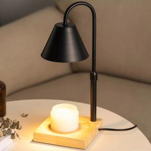 Godonlif Black Dimmable Candle Warmer Lamp With Adjustable Height, Timer, And Wooden Base – A Stylish And Functional Way To Enjoy Your Favorite Candles Safely And Evenly.