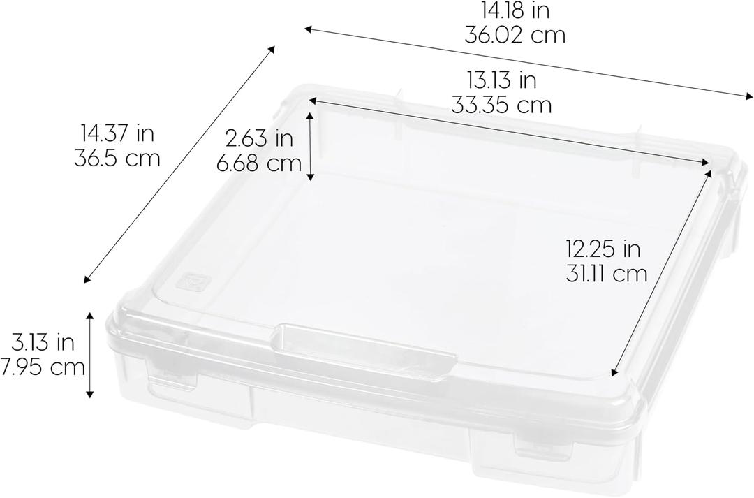 IRIS USA Scrapbook Case |Made in USA| Fits 12"x12" - Thick, Portable Plastic Storage Organizer with Built-In Handles for Paper, Art, Board Games, Crafts, Files & Office Supplies