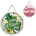 3 x Valentines Day St Patricks Day Wreaths for Front Door Reversible Valentines Day St Patricks Day Shamrock Wooden Door Sign Hanger Decorations Valentines Day St Patricks Wall Decor for Home Outdoor