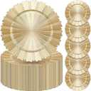 Mifoci 50 Pcs Champagne Gold Charger Plates Bulk 13 Inch Plastic Round Chargers Fluted Edge Dinner Plate Wedding Decoration for Table Setting Wedding Party Event Tabletop