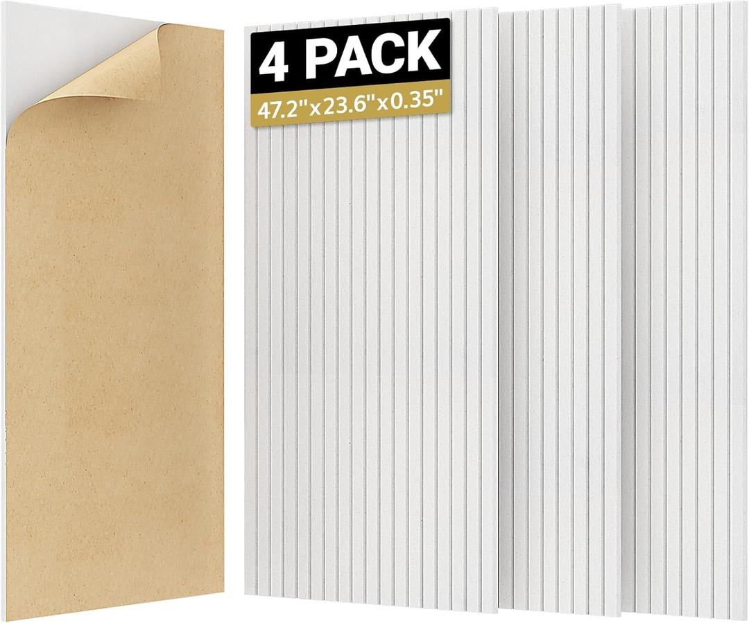 TONOR 4 Pack Large Acoustic Panels,47.2" X 23.6" X 0.35" Acoustical Wall Panel, Self-Adhesive Sound Proof Panels, Decorative Soundproof Wall Panels for Echo Absorption for Home Studio Office, White (4PCS 48" X 24" X 0.4")