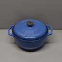 Lodge 6 Quart Enameled Cast Iron Dutch Oven with Lid  Dual Handles  Oven Safe up to 500 F or on Stovetop - Use to Marinate, Cook, Bake, Refrigerate and Serve  Blue