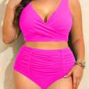 Holipick Two Piece Plus Size Swimsuits for Women High Waisted Bikini Tummy Control Bathing Suits Twist Front Swimwear Hot Pink