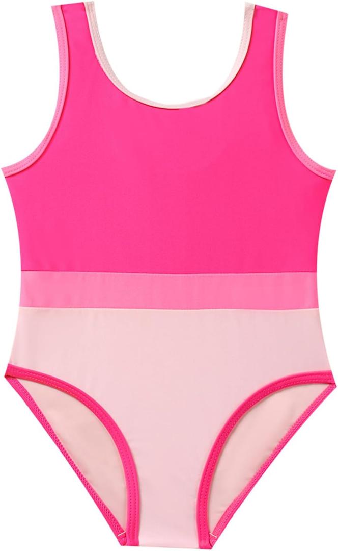 Toddler Girl Swimsuit Candy Color One-Piece Swimwear Girls Color Block Bathing Suit Summer Bikini Set 1-6 Years (2-3T, Hot Pink)