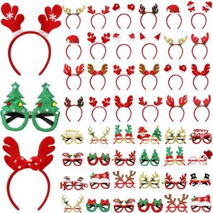 Giegxin 48 Pcs Christmas Headbands Christmas Glasses Frame Set Include 24 Sunglasses Xmas Glitter Eyewear 24 Headwear Head Boppers Photo Props for Kids Holiday Party Favors