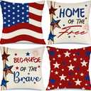 4th of July Pillow Covers 18x18 Set of 4 America Flag Stars Independence Day Decorations Home of The Free Memorial Day Patriotic Throw Cushion Case for Home Sofa Couch