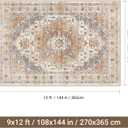 befbee 9x12 Area Rugs for Living Room,Ultra-Thin Washable Rug, Non-Slip Lightweight Foldable Area Rug, Stain Resistant Vintage Large Rugs(Turmeric/Grey, 9'x12')