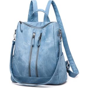 Backpack Purse for Women, Women Backpack Purse Small Leather Waterproof Anti-theft Shoulder Bags Handbags Ladies (Double Zipper Blue)