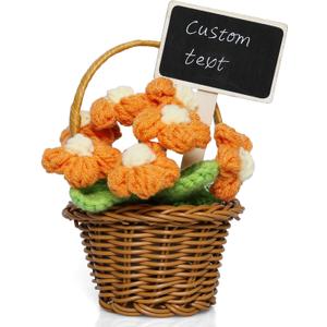 MSEHKM Personalized Handmade Crochet Flower Mini Basket with Customizable Chalkboard Inspirational Positive Crochet Flower Perfect Customizable Message Gift for Anyone
