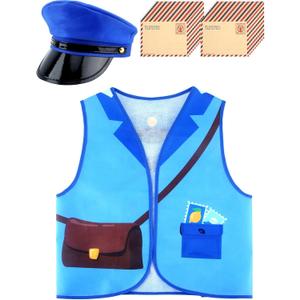 Kids Mailman Costume Set Postman Vest Hat Envelopes Mail Carrier Dress Up for Boys Girls Career Day Halloween Pretend Party Cosplay