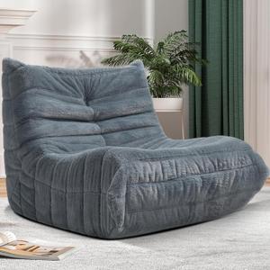 Bean Bag Chair Big Sofa Beanbag Chair for Adults Fireside Chair Bean Bag Lounger with Memory Foam Filled for Home,Apartment or Gaming Venue(Grey Plush) (Single)