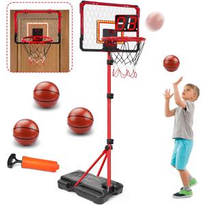 Meland Kids Basketball Hoop, 2-in-1 Adjustable Toddler Basketball Hoop with Electronic Scoreboard Indoor Outdoor Toys for Kids Toddlers Outside Toys for Boys Age 3 4 5 6 7 8